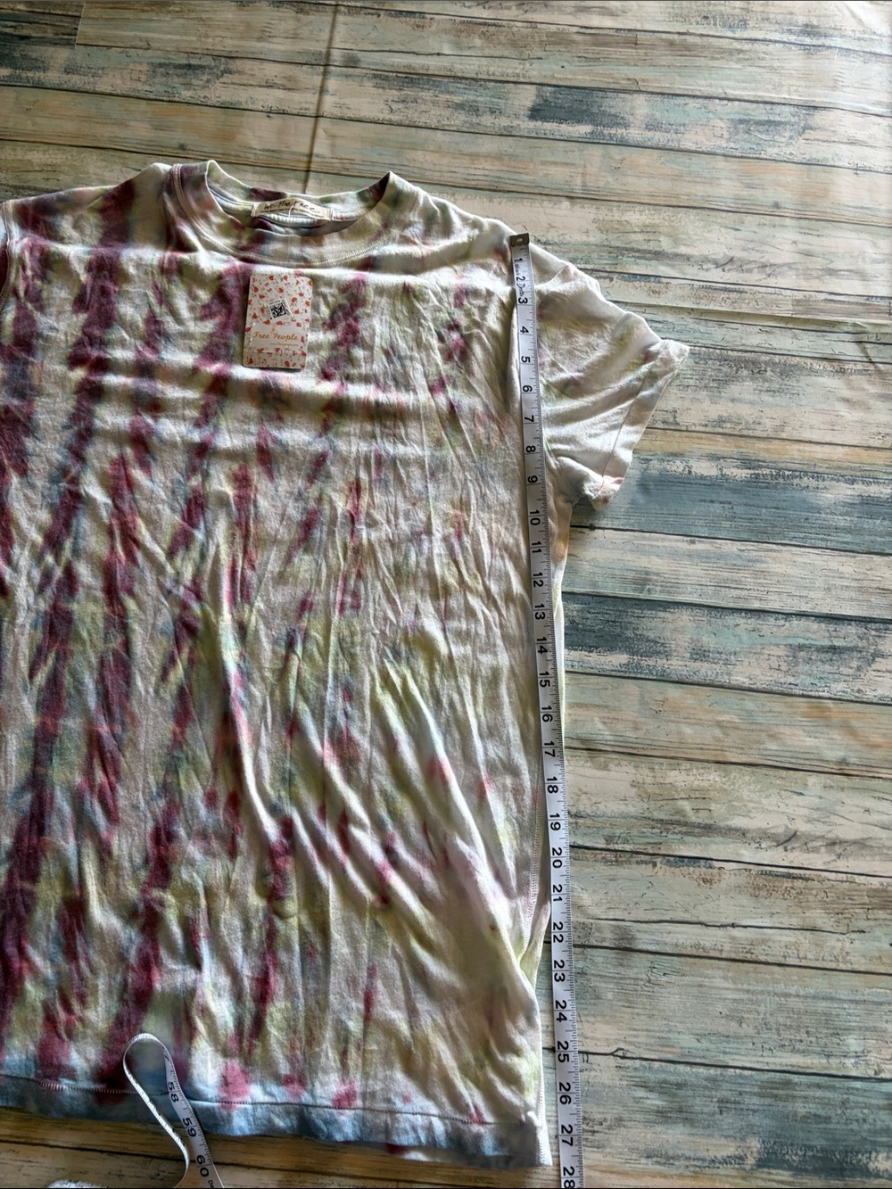 Free People Tie-Dye Tee — Burgundy, Blue, Green, Yellow NWT - Picture 4 of 5